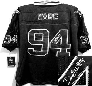Nike Dallas Cowboys #94 DeMarcus Ware Black Lights Out Signed Elite Jersey