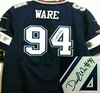 Nike Dallas Cowboys #94 DeMarcus Ware Blue Signed Elite NFL Jersey