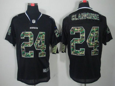 Nike Dallas Cowboys 24 Morris Claiborne Black With Camo Elite Jersey