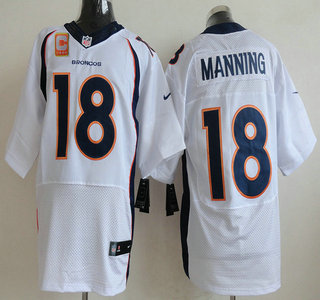 Nike Denver Broncos #18 Peyton Manning 2013 With C Patch White Elite Jersey