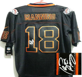 Nike Denver Broncos #18 Peyton Manning Black Lights Out Signed Elite Jersey