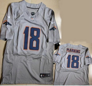 Nike Denver Broncos #18 Peyton Manning Grey Shadow Elite Jersey