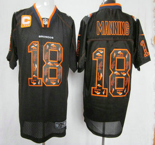 Nike Denver Broncos 18 Peyton Manning Lights Out Black C Patch Elite Jersey