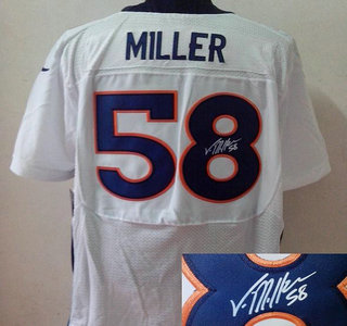 Nike Denver Broncos 58 Von Miller White Signed Elite Jersey