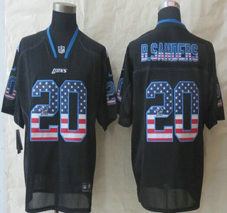 Nike Detroit Lions #20 Barry Sanders 2014 USA Flag Fashion Black Elite Jersey