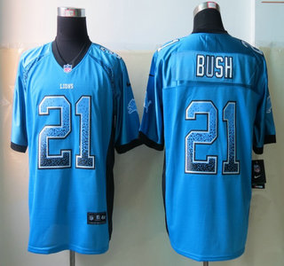Nike Detroit Lions #21 Reggie Bush Drift Fashion Blue Elite Jersey