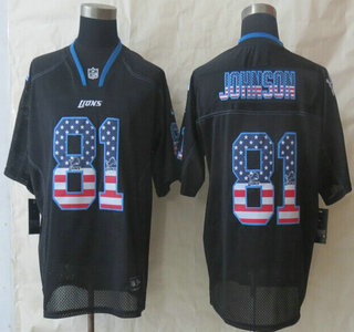 Nike Detroit Lions #81 Calvin Johnson 2014 USA Flag Fashion Black Elite Jersey