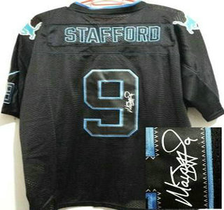 Nike Detroit Lions #9 Matthew Stafford Elite Light Out Black Signed Jersey