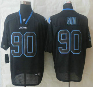 Nike Detroit Lions #90 Ndamukong Suh Lights Out Black Elite Jersey