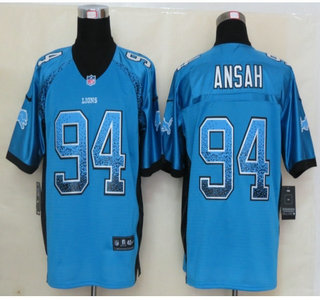 Nike Detroit Lions #94 Ziggy Ansah Drift Fashion Blue Elite Jersey