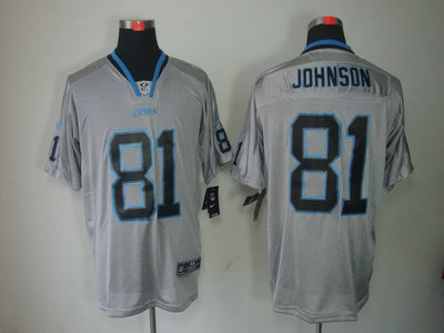 Nike Detroit Lions 81 Calvin Johnson Lights Out Black Name Grey Elite Jerseys