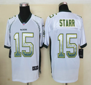 Nike Green Bay Packers #15 Bart Starr Drift Fashion White Elite Jersey