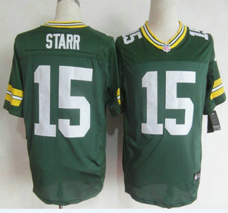 Nike Green Bay Packers #15 Bart Starr Green Elite Jersey