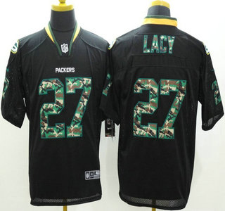 Nike Green Bay Packers #27 Eddie Lacy Black With Camo Elite Jersey