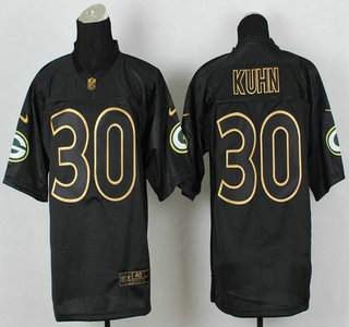 Nike Green Bay Packers #30 John Kuhn 2014 All Black With Gold Elite Jersey