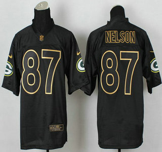 Nike Green Bay Packers #87 Jordy Nelson 2014 All Black With Gold Elite Jersey