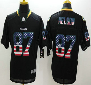 Nike Green Bay Packers #87 Jordy Nelson 2014 USA Flag Fashion Black Elite Jersey