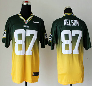 Nike Green Bay Packers #87 Jordy Nelson Drift Fashion II Green With Yellow 2013 Elite Jersey