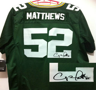 Nike Green Bay Packers 52 Clav Matthews Green Signed Elite Jerseys