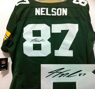 Nike Green Bay Packers 87 Jordy Nelson Blue Signed Elite Jerseys