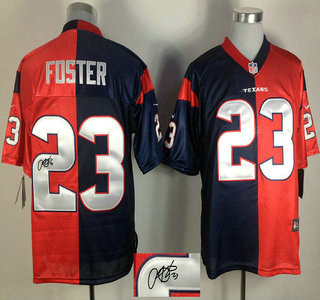 Nike Houston Texans #23 Arian Foster Blue and Red Split Elite Signed Jersey