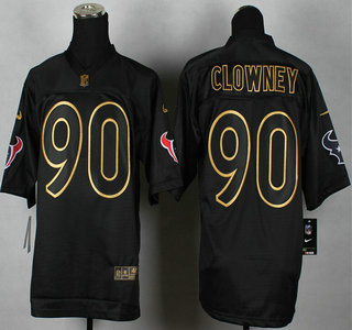 Nike Houston Texans #90 Jadeveon Clowney 2014 All Black With Gold Elite Jersey