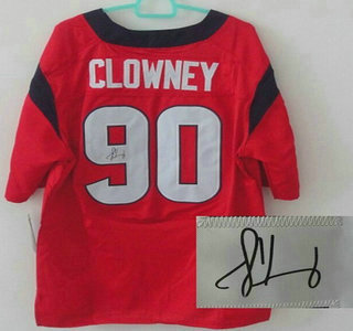 Nike Houston Texans #90 Jadeveon Clowney Red Elite Signed Jersey