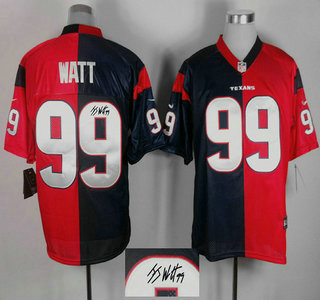 Nike Houston Texans #99 J.J. Watt Blue and Red Split Elite Signed Jersey