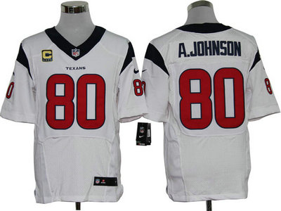 Nike Houston Texans 80 Andre Johnson White Elite C Patch Jersey