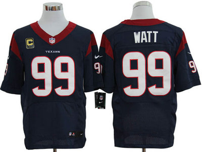 Nike Houston Texans 99 J.J. Watt Blue Elite C Patch Jersey