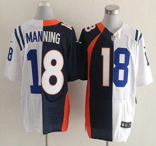 Nike Indianapolis Colts With Denver Broncos #18 Peyton Manning Blue And White Split Elite Jersey