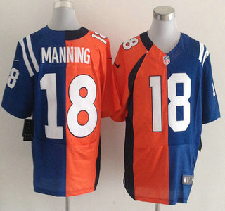 Nike Indianapolis Colts With Denver Broncos #18 Peyton Manning Orange And Blue Split Elite Jersey