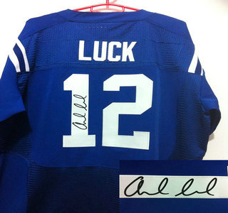 Nike Indianapolis Colts 12 Andrew Luck Blue Signed Elite Jerseys