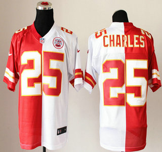 Nike Kansas City Chiefs #25 Jamaal Charles Red And White Split Elite Jersey