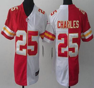 Nike Kansas City Chiefs #25 Jamaal Charles Red White Split Game Womens Jersey