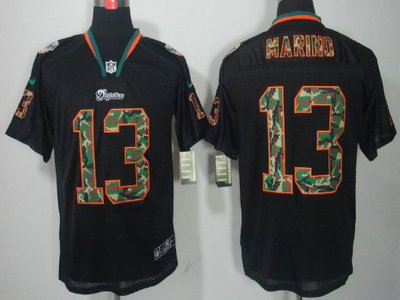 Nike Miami Dolphins 13 Dan Marino Black With Camo Elite Jersey