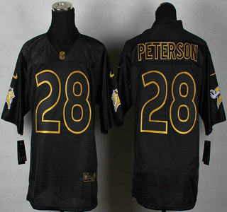 Nike Minnesota Vikings #28 Adrian Peterson 2014 All Black With Gold Elite Jersey