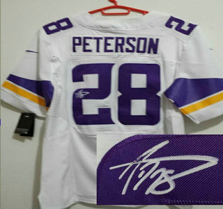 Nike Minnesota Vikings #28 Adrian Peterson White Signed Elite NFL Jerseys New Style