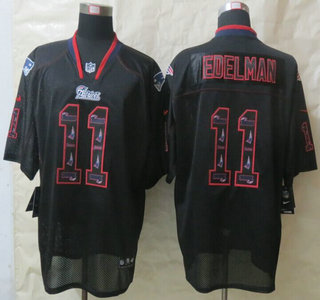 Nike New England Patriots #11 Julian Edelman Lights Out Black Ornamented Elite Jersey