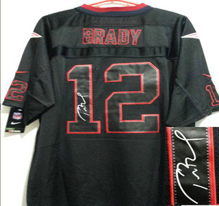 Nike New England Patriots #12 Tom Brady Black Lights Out Signed Elite Jersey