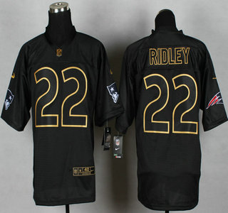 Nike New England Patriots #22 Stevan Ridley 2014 All Black With Gold Elite Jersey