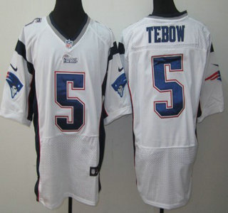 Nike New England Patriots 5 Tim Tebow White Elite Jersey