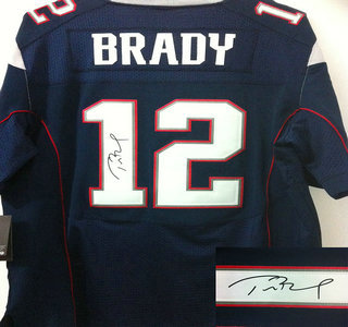 Nike New England Patriots 12 Tom Brady Blue Signed Elite Jerseys