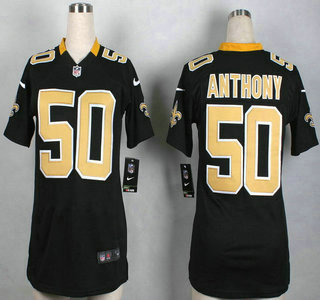 Nike New Orleans Saints #50 Stephone Anthony Black Game Womens Jersey