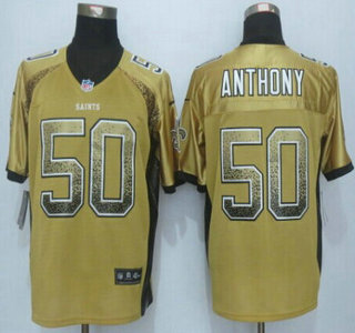 Nike New Orleans Saints #50 Stephone Anthony Drift Fashion Gold Elite Jersey