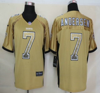 Nike New Orleans Saints #7 Morten Andersen Drift Fashion Gold Elite Jersey