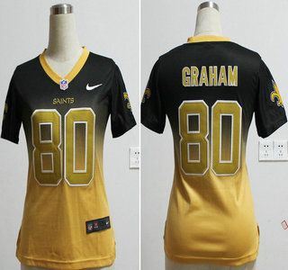 Nike New Orleans Saints #80 Jimmy Graham Drift Fashion II Black With Gold Elite Womens Jersey