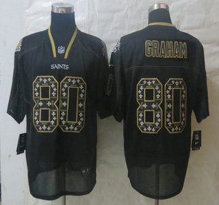 Nike New Orleans Saints #80 Jimmy Graham Lights Out Black Elite Jersey