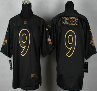 Nike New Orleans Saints #9 Drew Brees 2014 All Black With Gold Elite Jersey