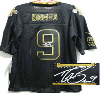 Nike New Orleans Saints #9 Drew Brees Black Lights Out Signed Elite Jersey